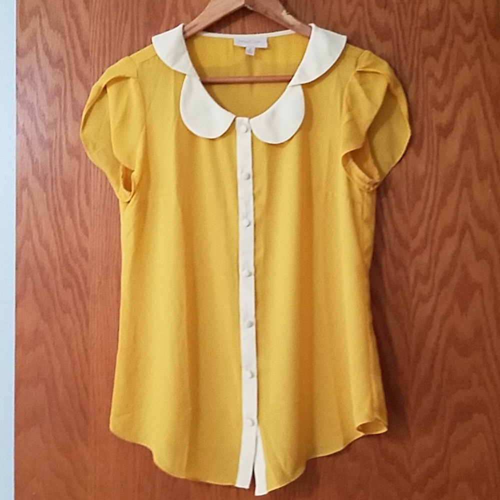 Modcloth Yellow & Cream Scalloped Blouse